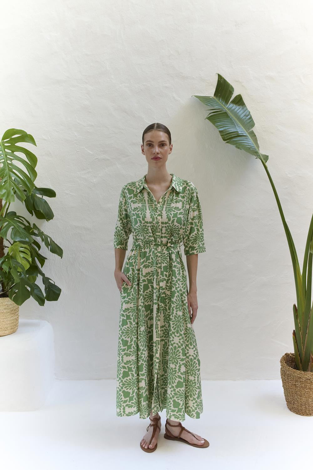 Green Floral Shirt Dress