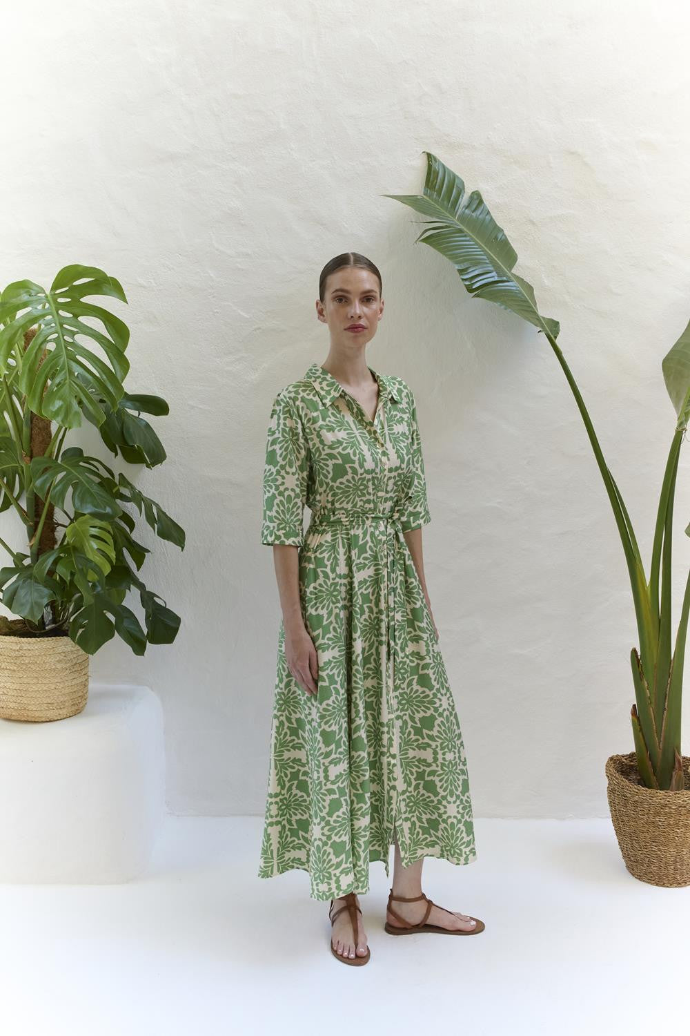 Green Floral Shirt Dress