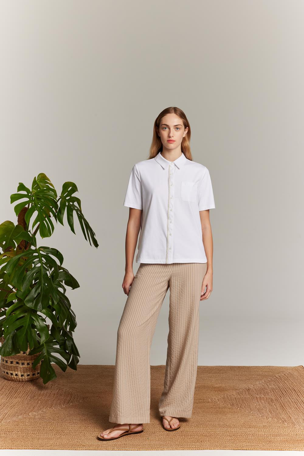 Beige Striped Trouser