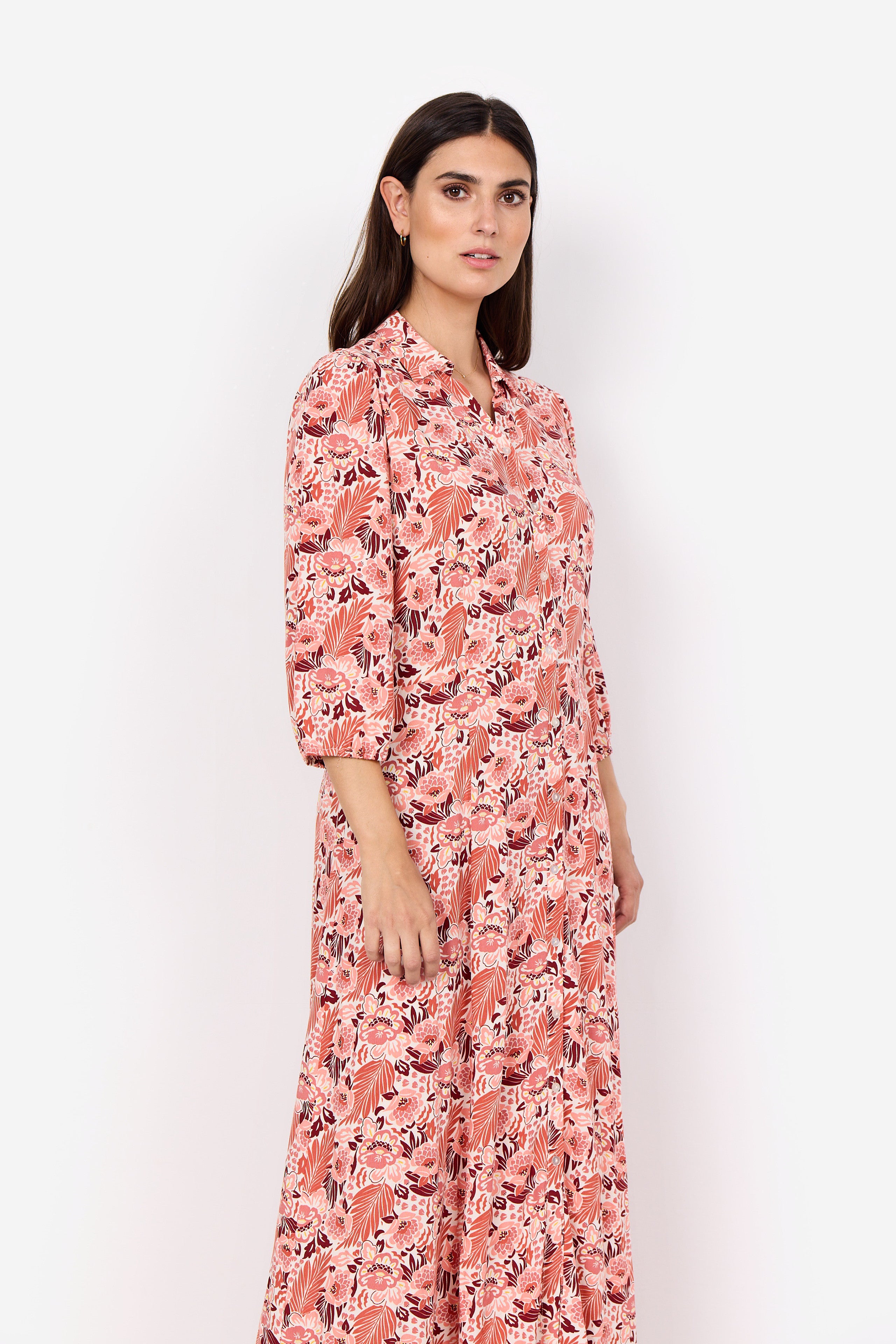 Peach Floral Shirt Dress