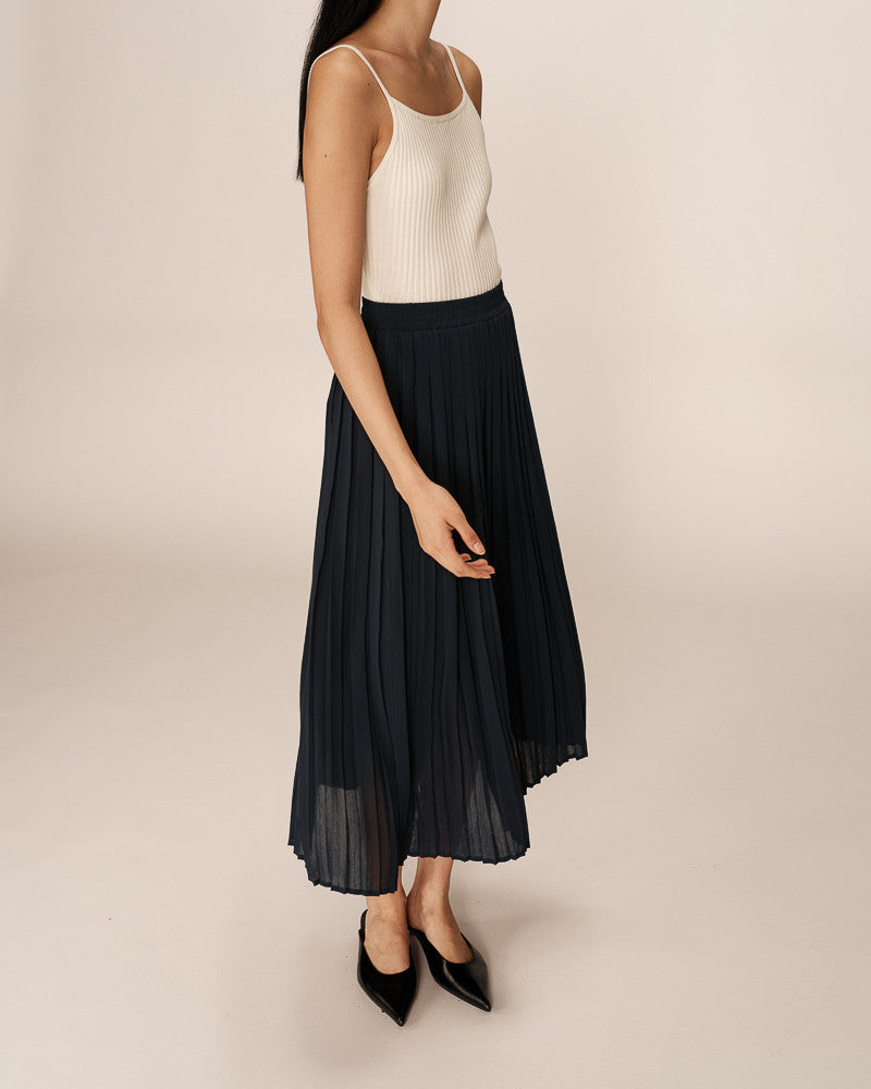 Navy Pleated Skirt