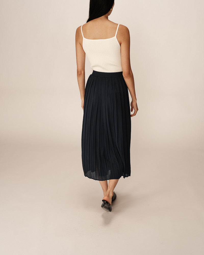 Navy Pleated Skirt