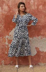 Navy Ikat Tiered Dress