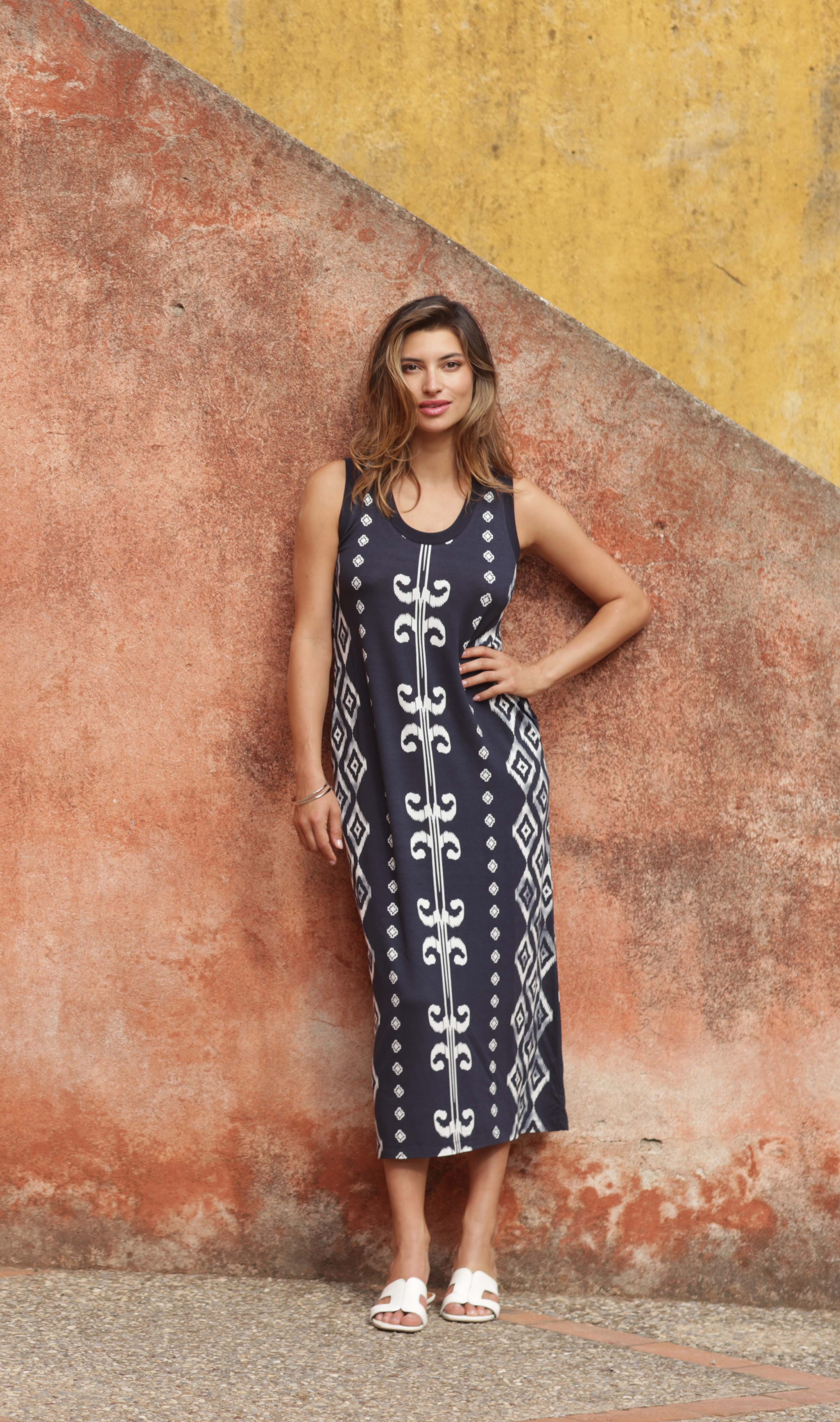 Navy Aztec Midi Dress