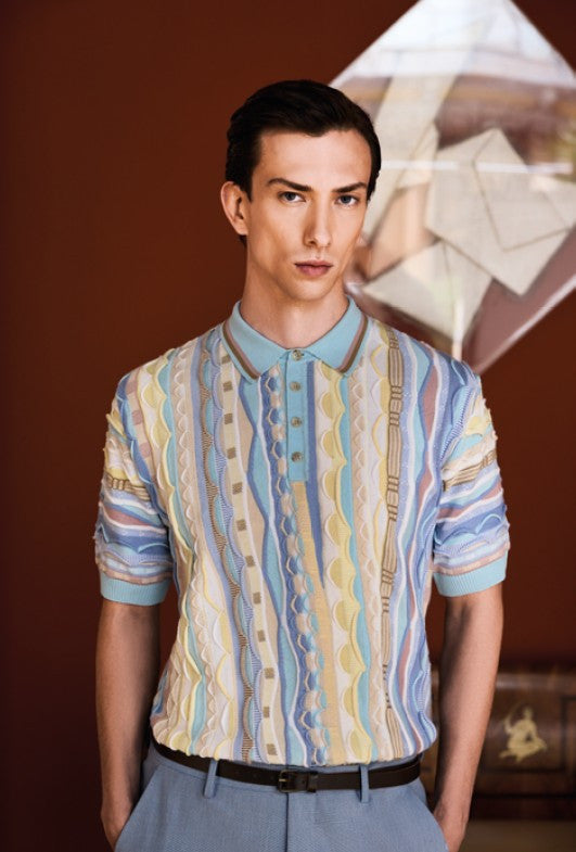 Aqua 3D Knitted Polo Shirt