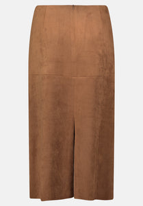 Tan Faux Suede Midi Skirt