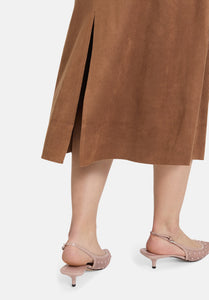 Tan Faux Suede Midi Skirt