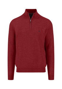 Wine Textured Half Zip Sweater