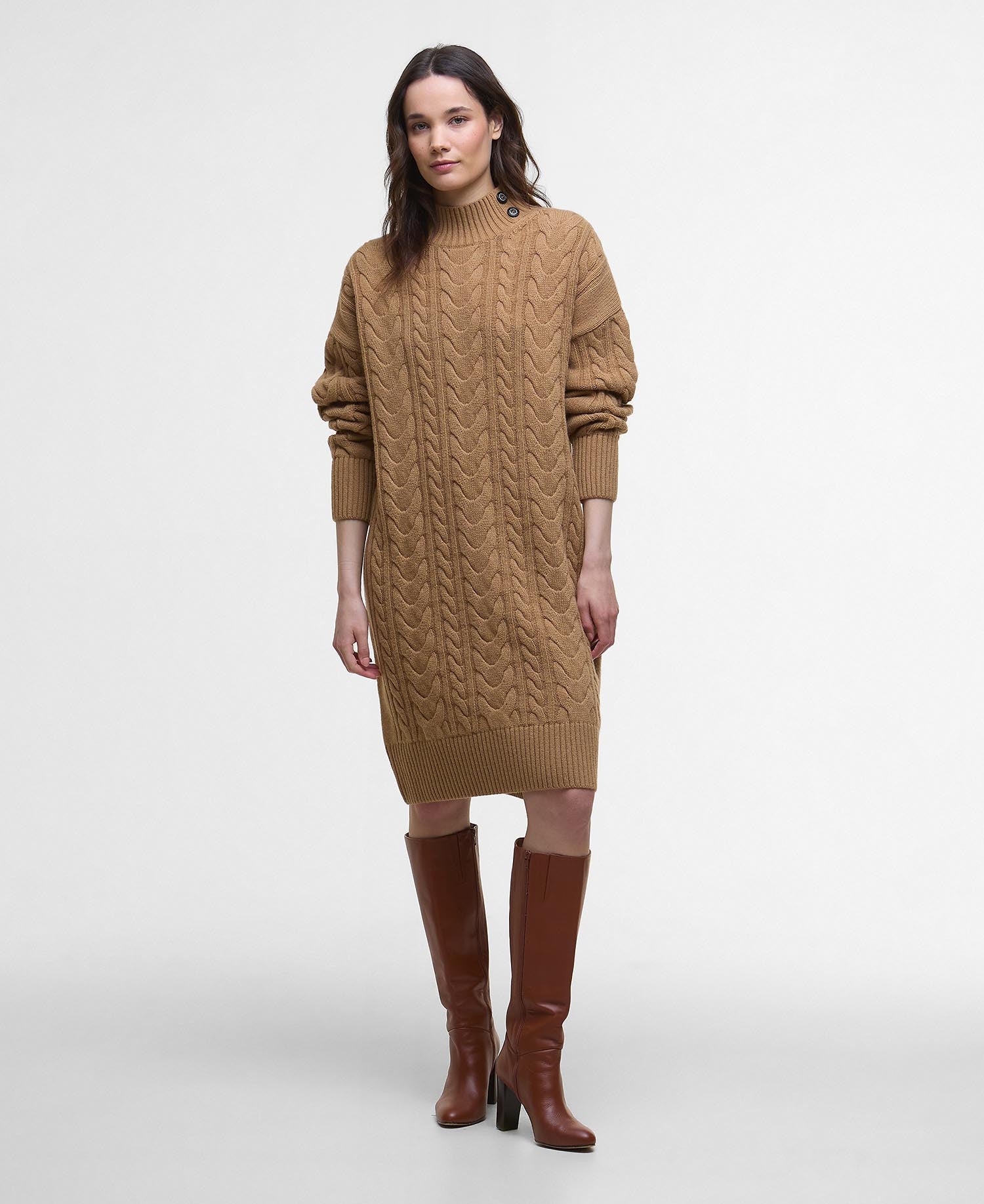 Camel Belford Cable Knitted Dress