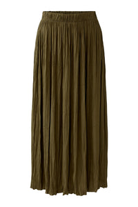 Olive Crinkle Look Midi Skirt