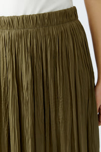 Olive Crinkle Look Midi Skirt