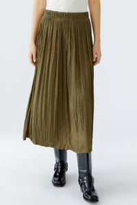Olive Crinkle Look Midi Skirt