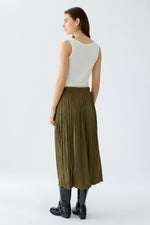 Load image into Gallery viewer, Olive Crinkle Look Midi Skirt

