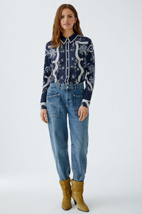 Navy Patterned Blouse