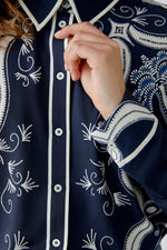 Load image into Gallery viewer, Navy Patterned Blouse
