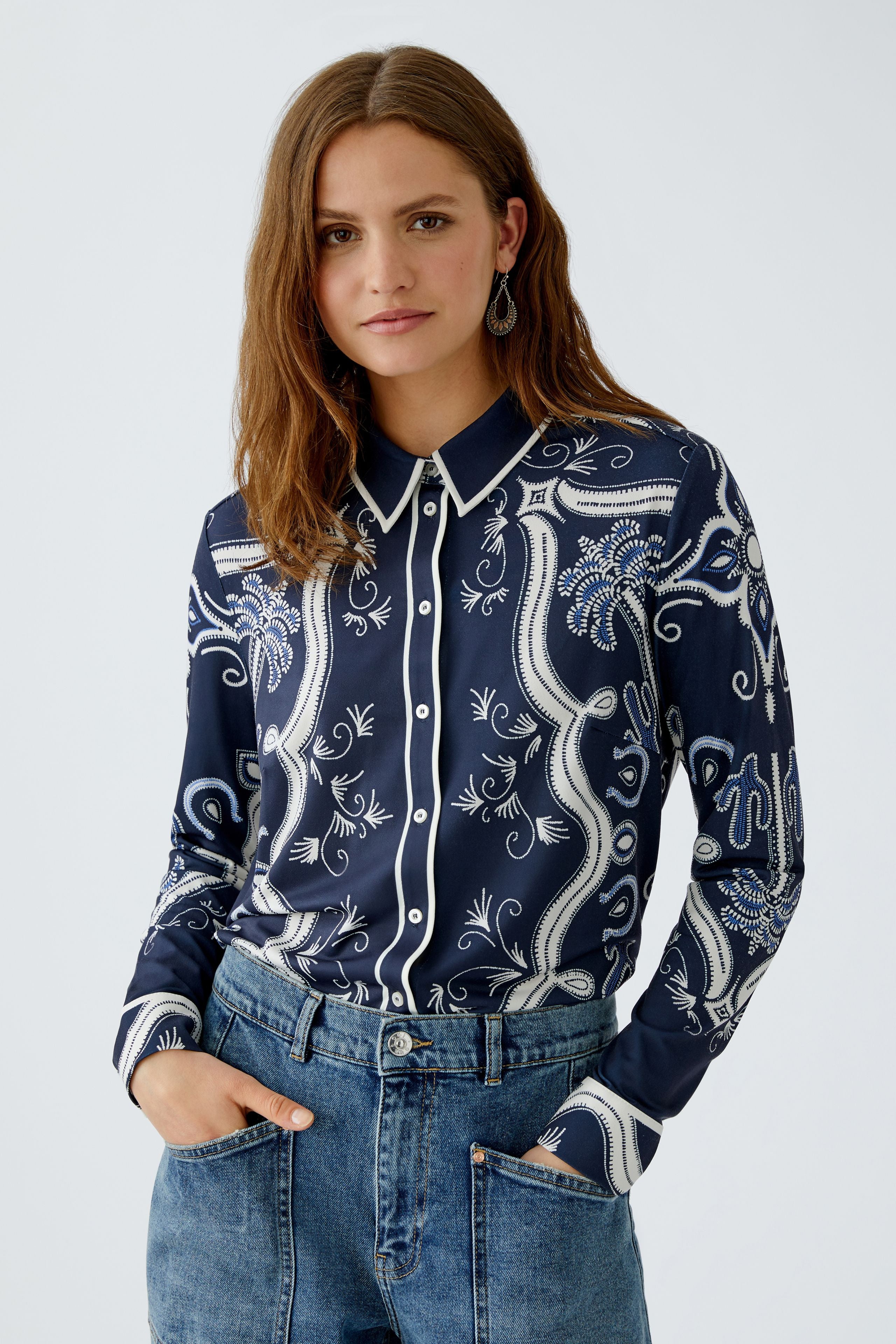 Navy Patterned Blouse