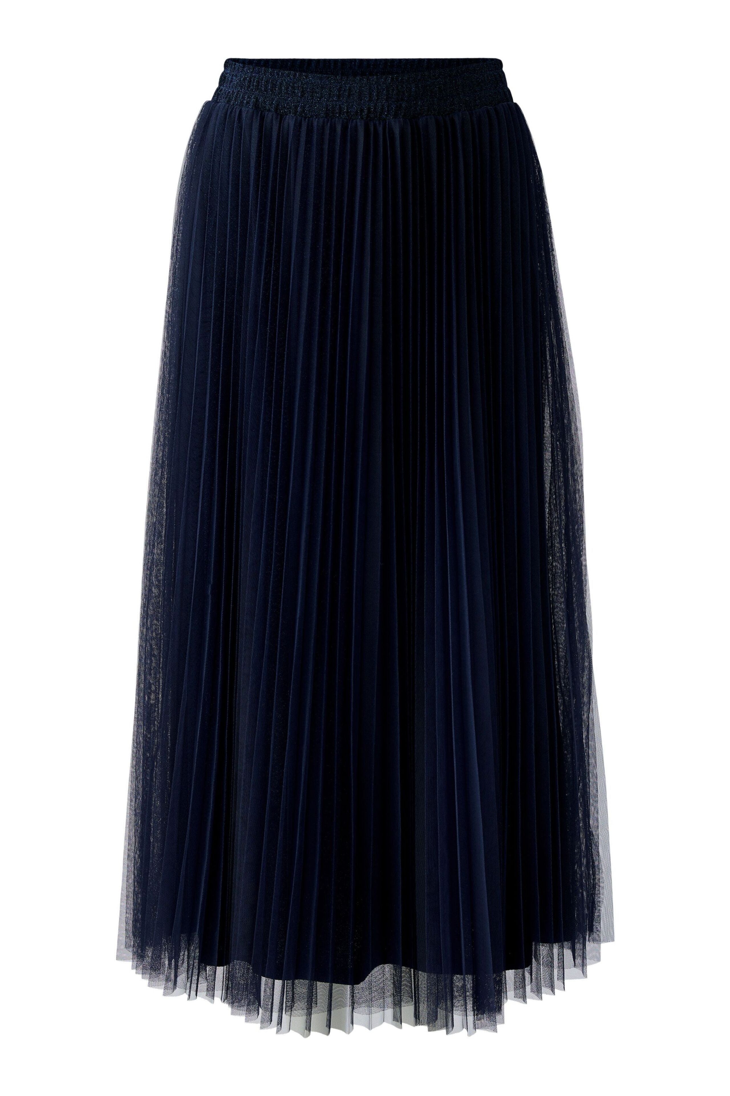 Navy Pleated Midi Skirt