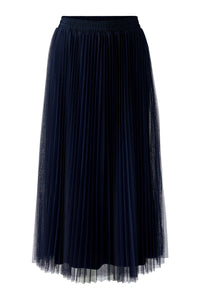 Navy Pleated Midi Skirt