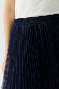 Navy Pleated Midi Skirt