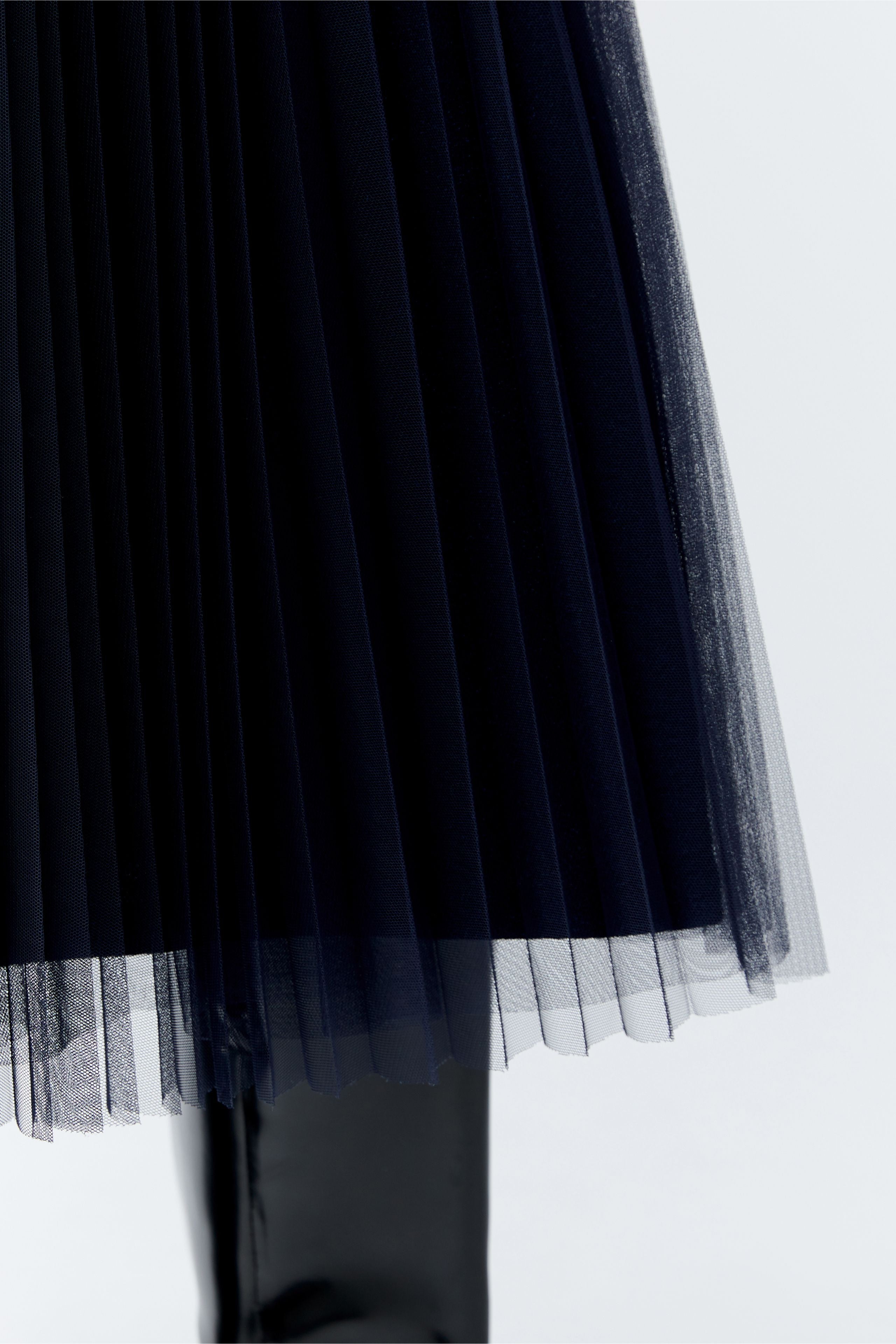 Navy Pleated Midi Skirt