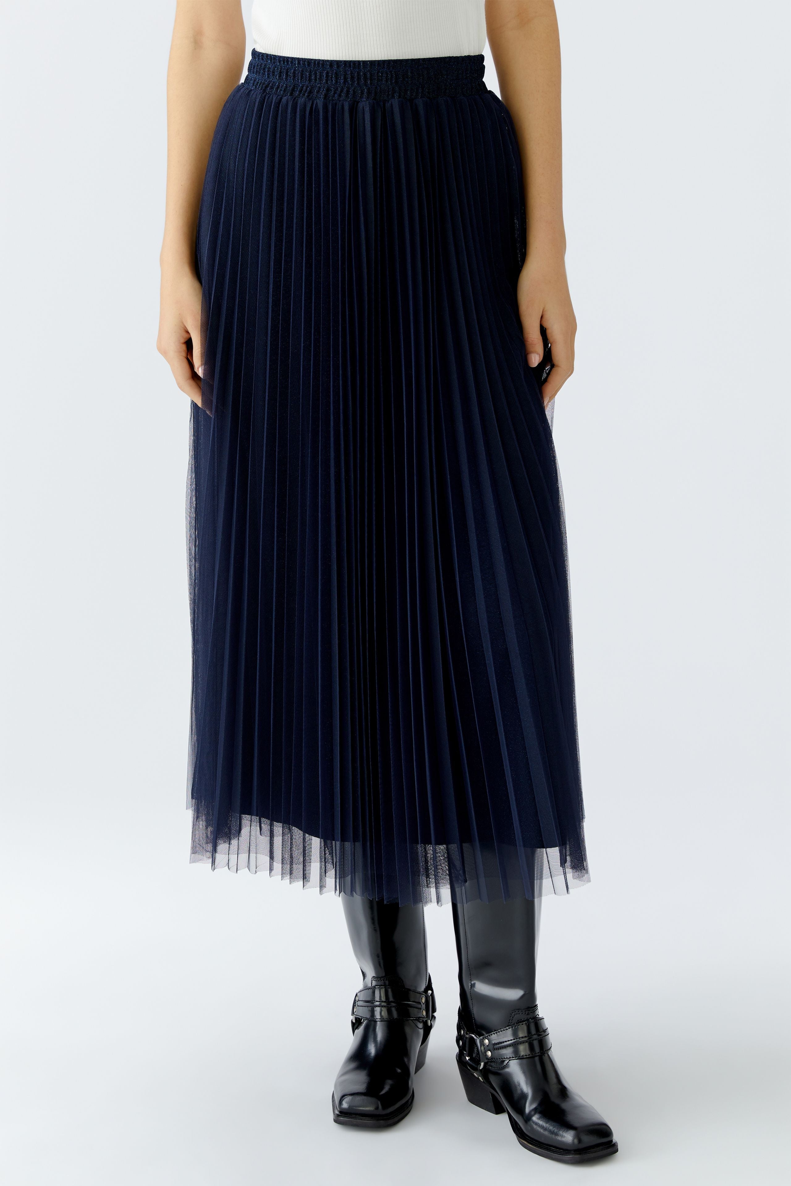 Navy Pleated Midi Skirt