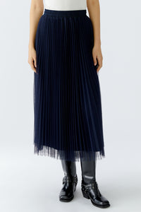 Navy Pleated Midi Skirt
