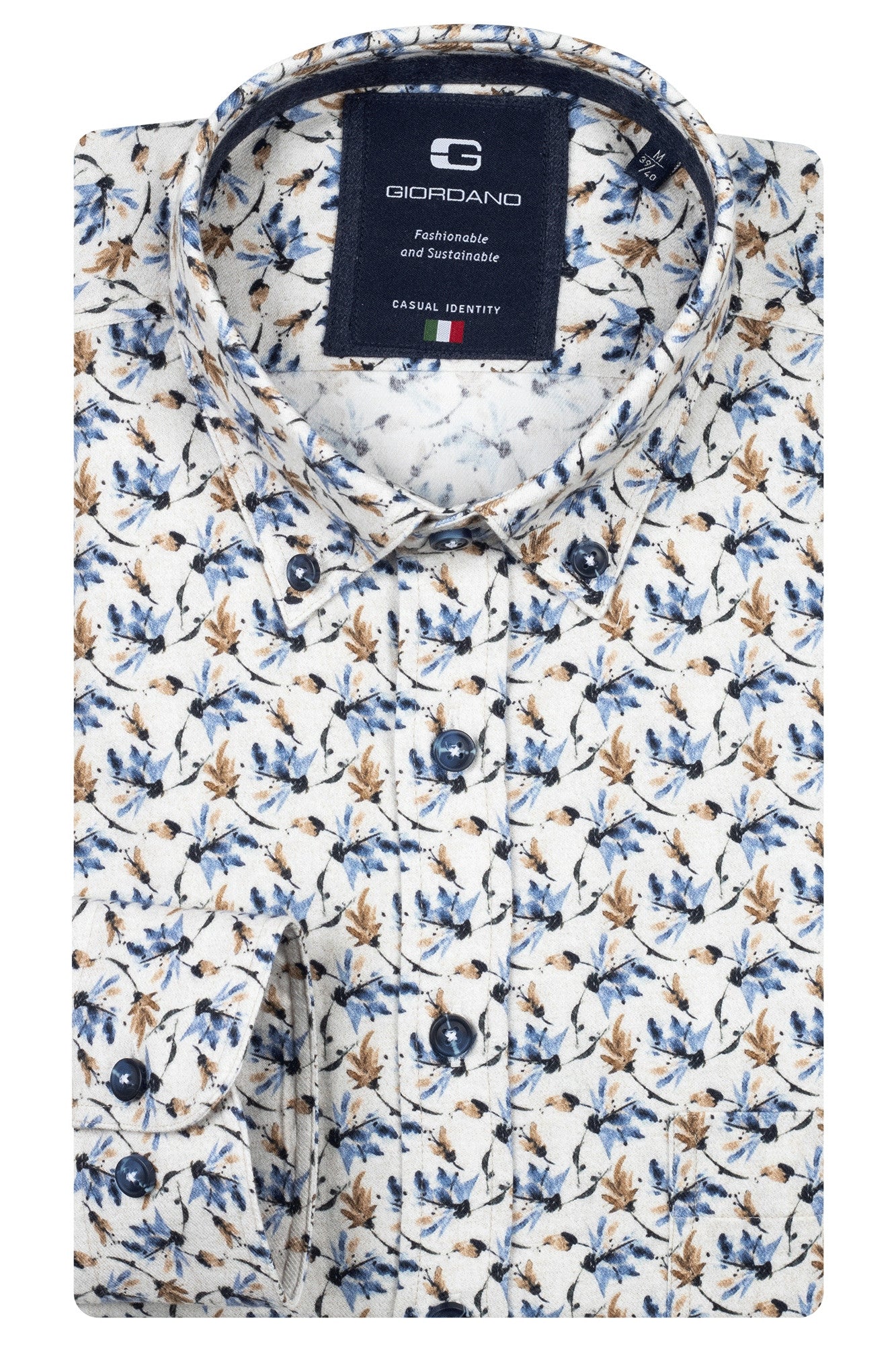 Navy Twill Leaf Print Shirt