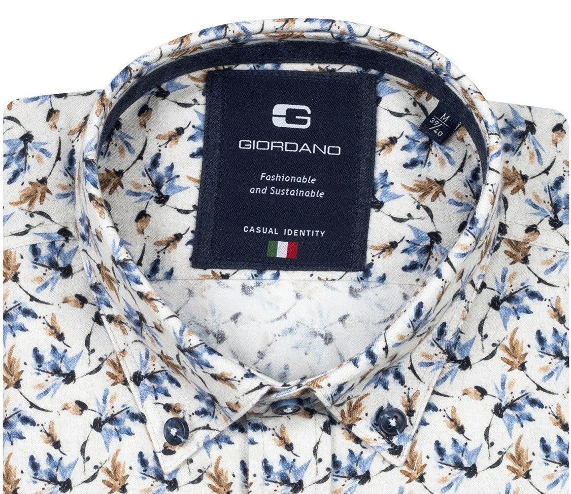 Navy Twill Leaf Print Shirt