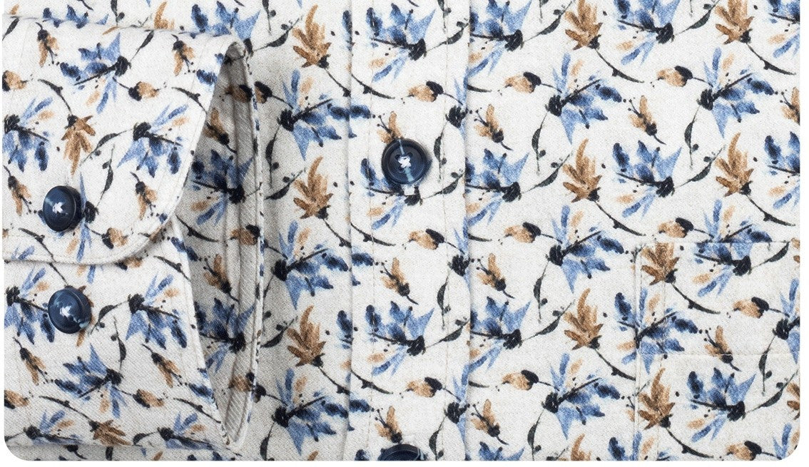 Navy Twill Leaf Print Shirt