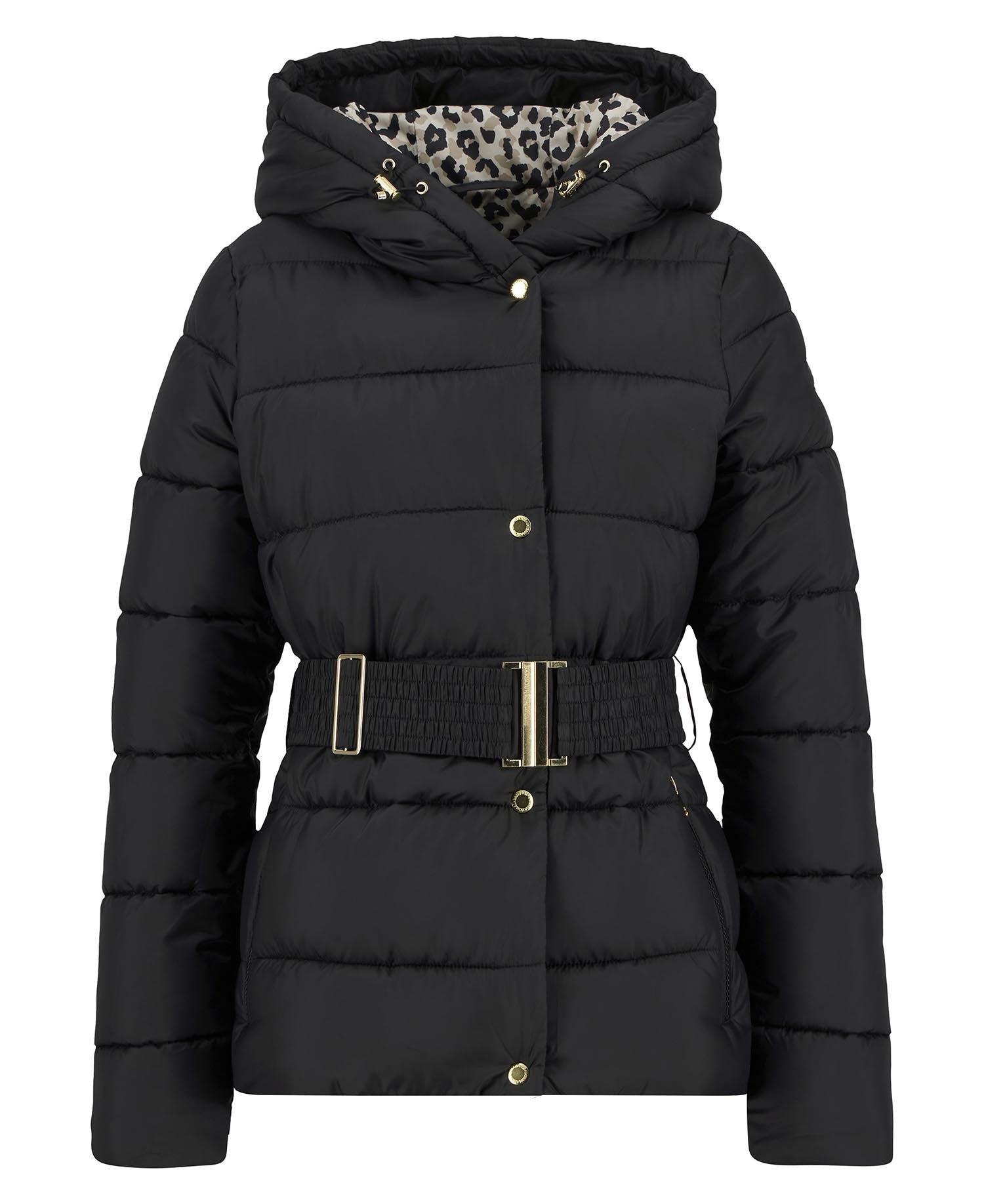 Black Short Track Line Puffer Jacket