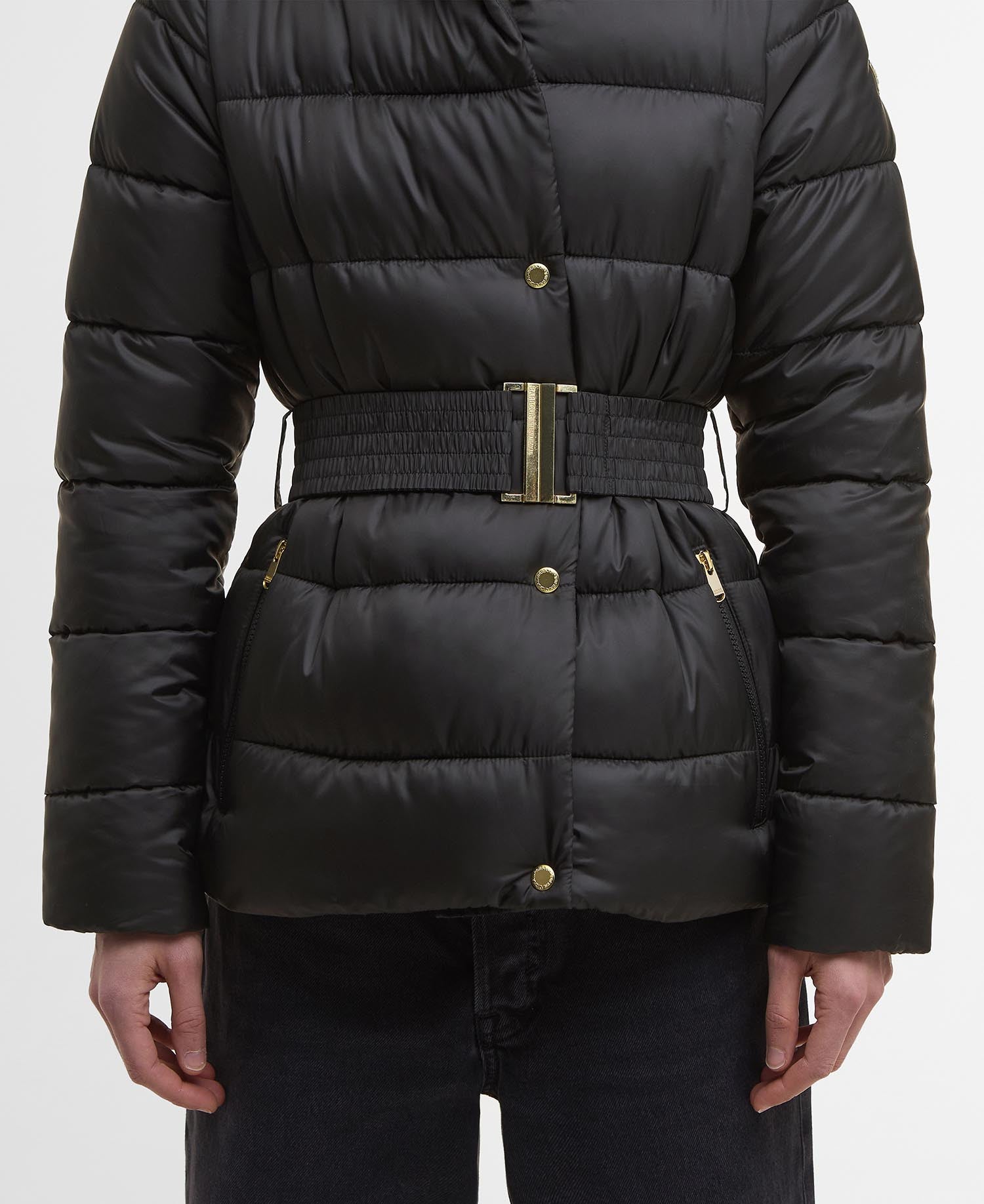 Black Short Track Line Puffer Jacket