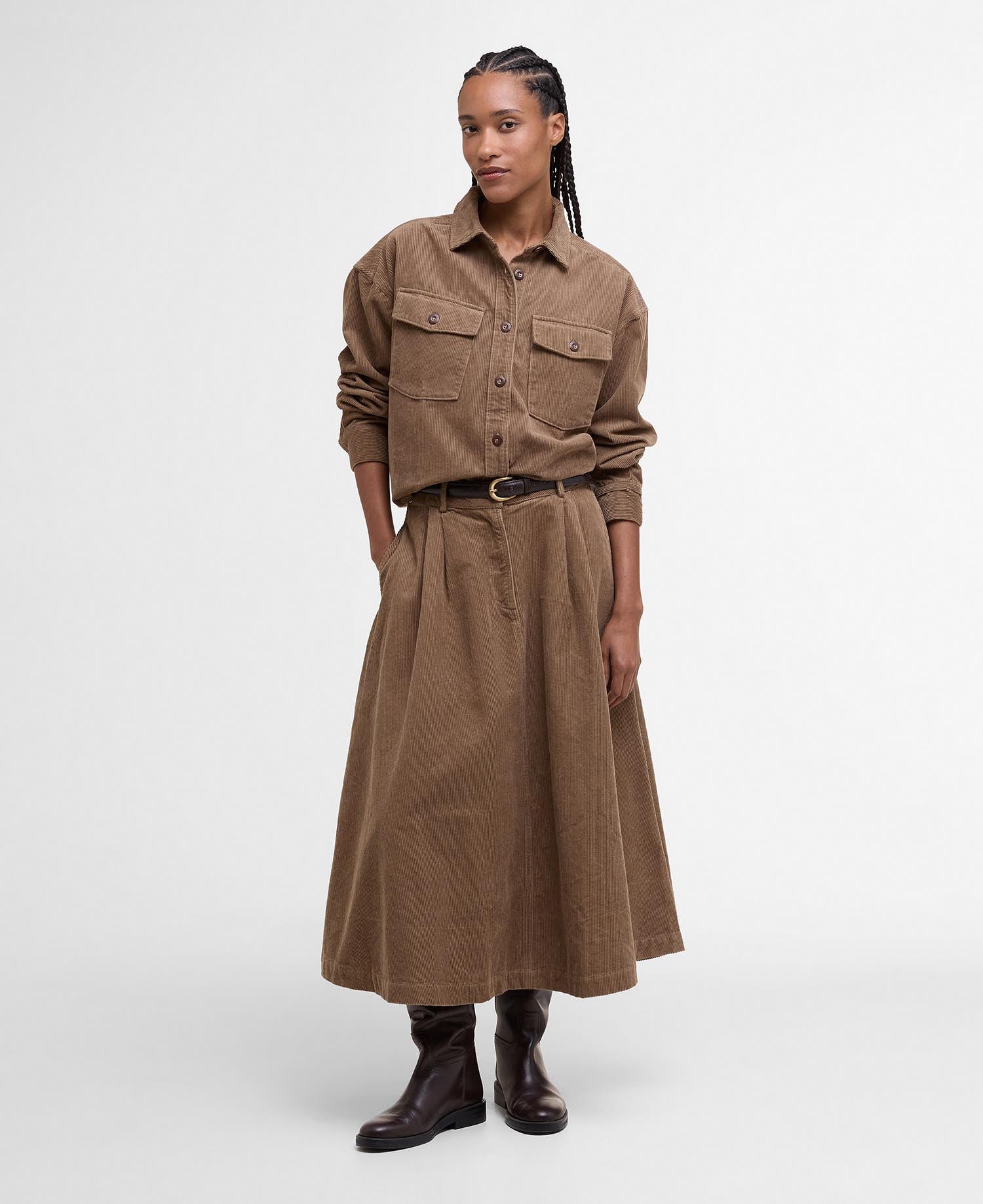 Camel Corduroy Midi Skirt