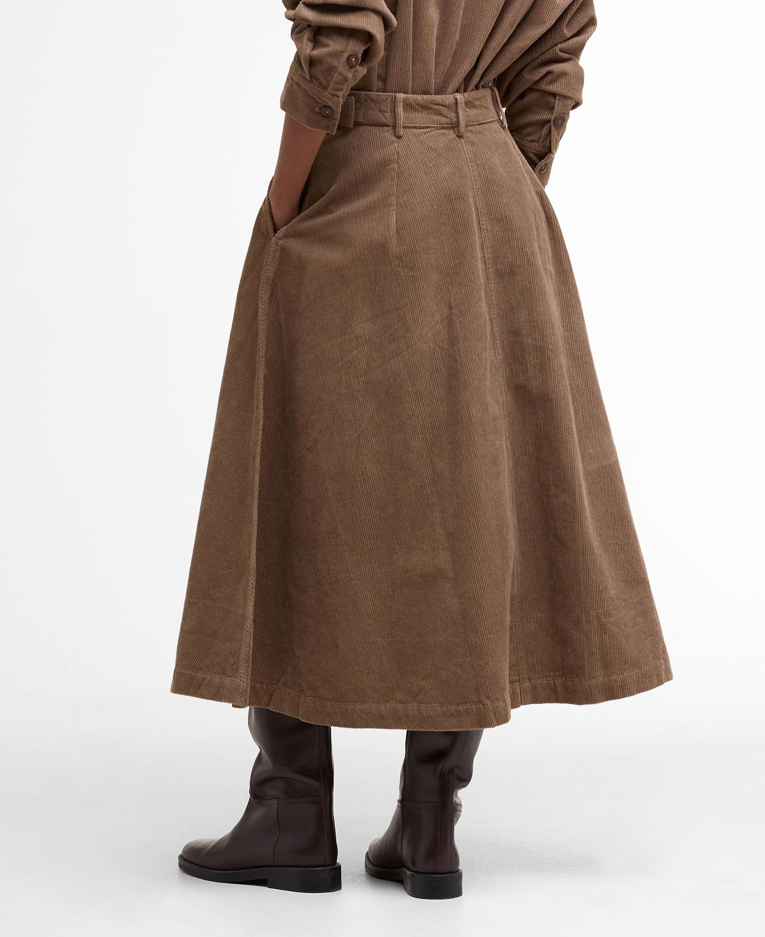 Camel Corduroy Midi Skirt