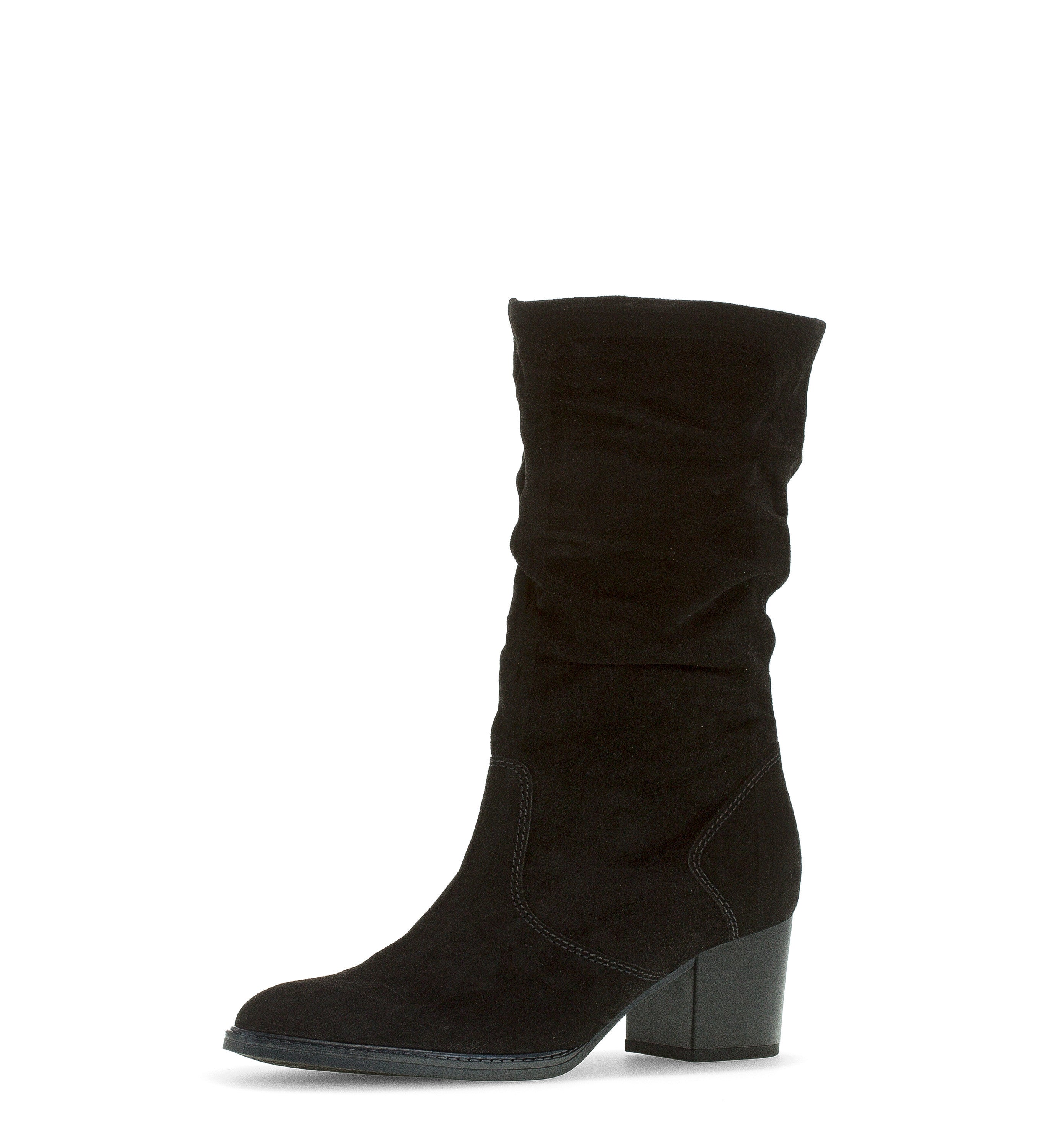 Black Ruched Mid Calf Boot
