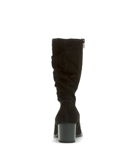 Black Ruched Mid Calf Boot