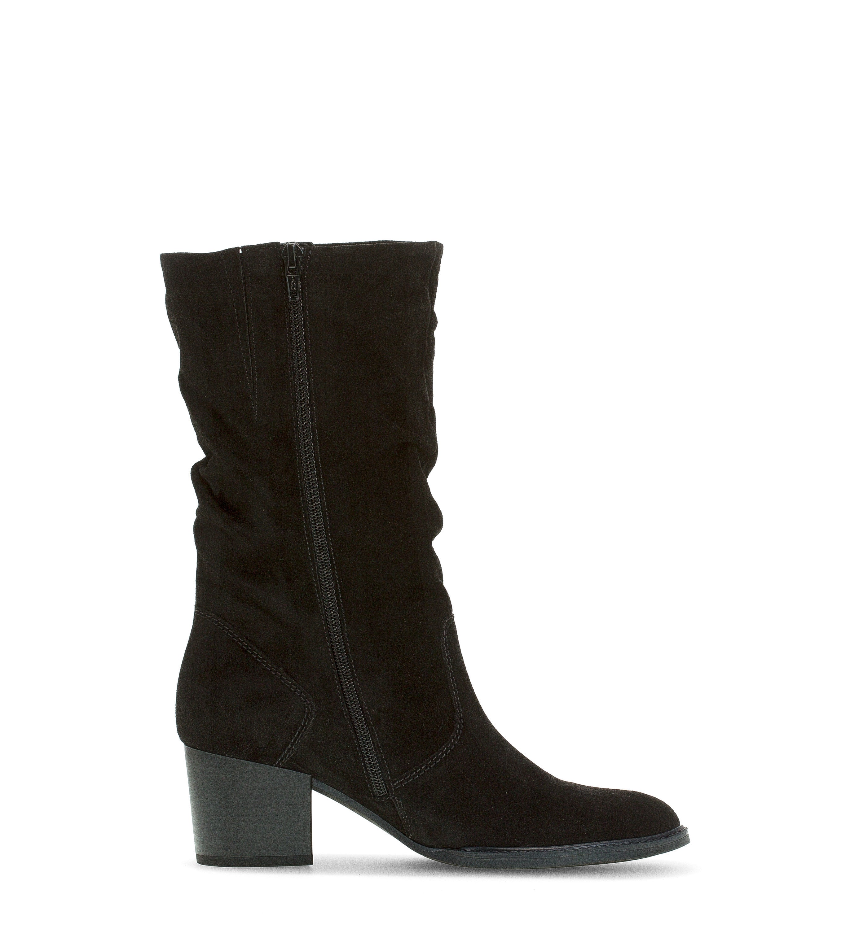 Black Ruched Mid Calf Boot