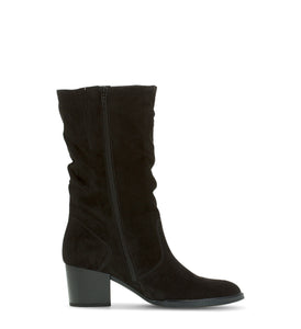Black Ruched Mid Calf Boot