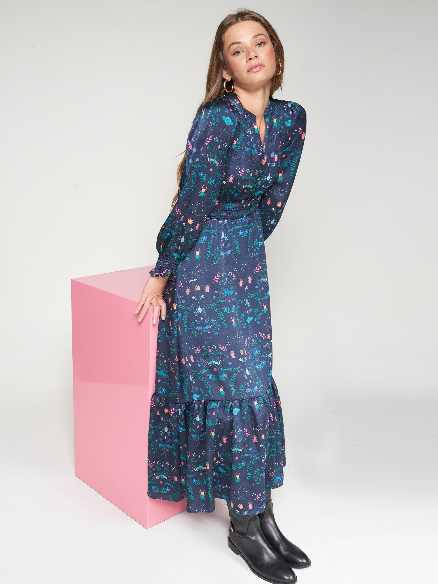 Navy Insect Maxi Dress