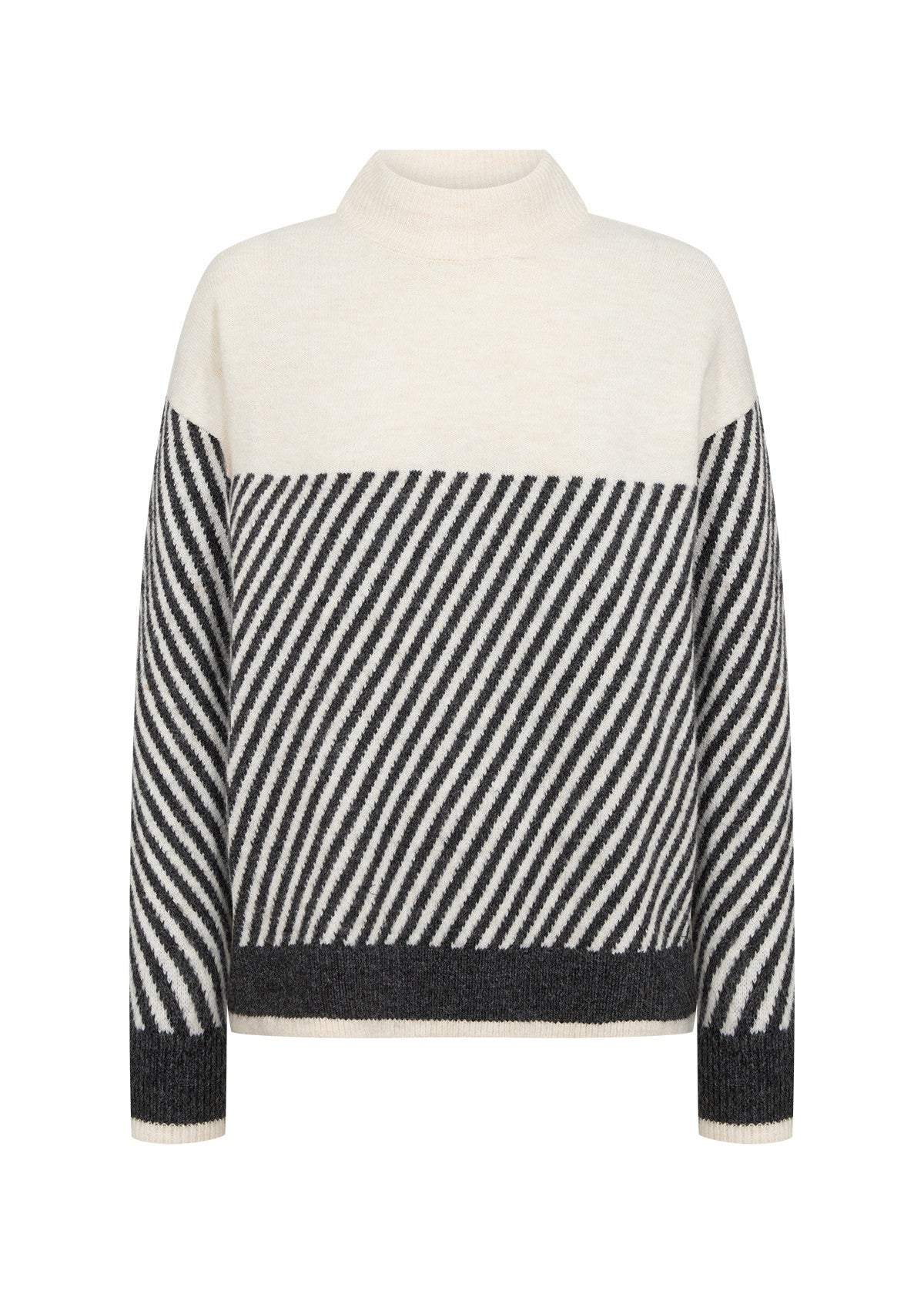 Cream High Neck Stripe Jumper