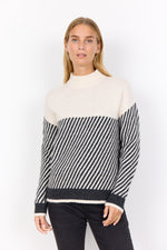 Load image into Gallery viewer, Cream High Neck Stripe Jumper
