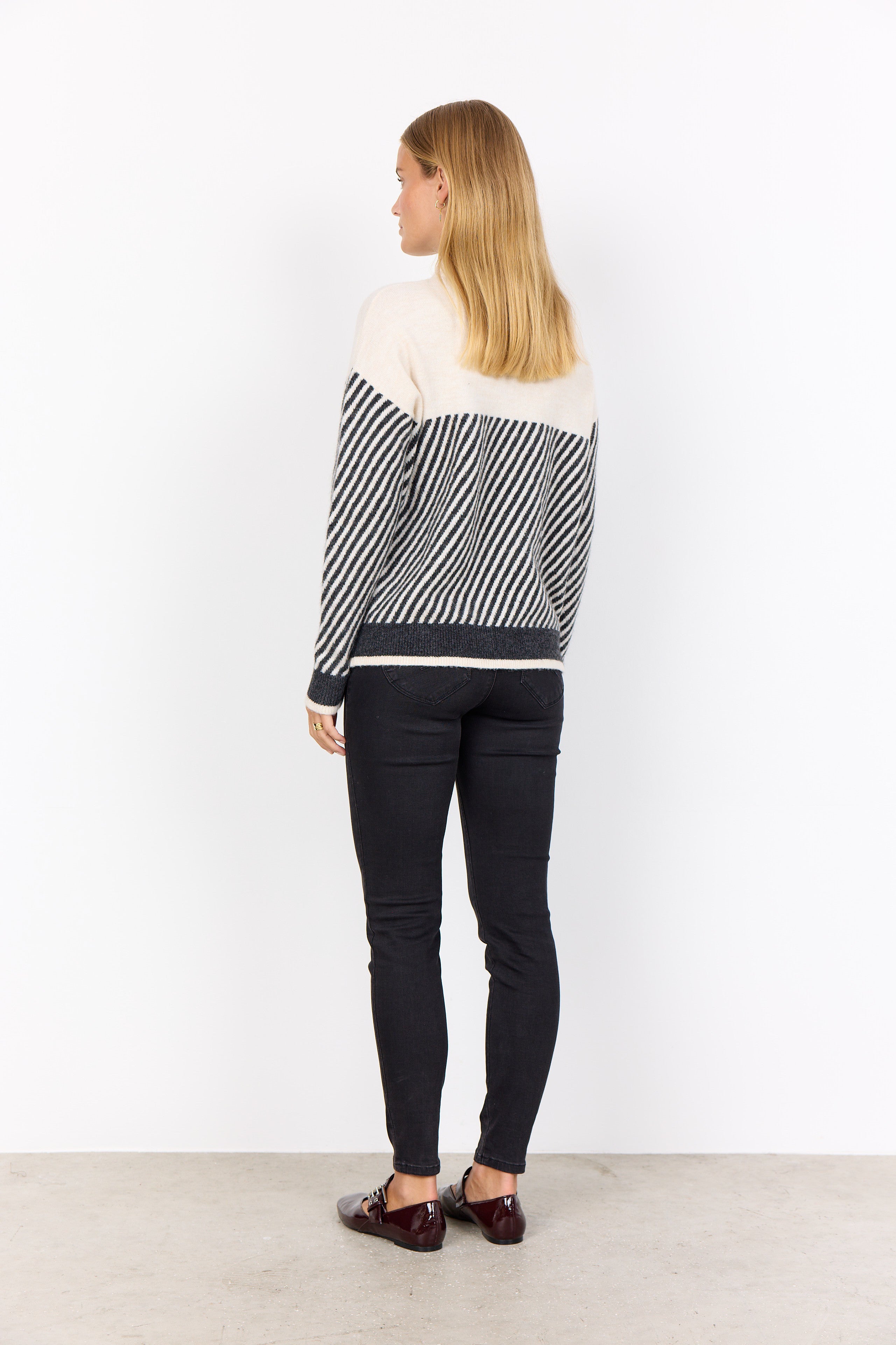 Cream High Neck Stripe Jumper