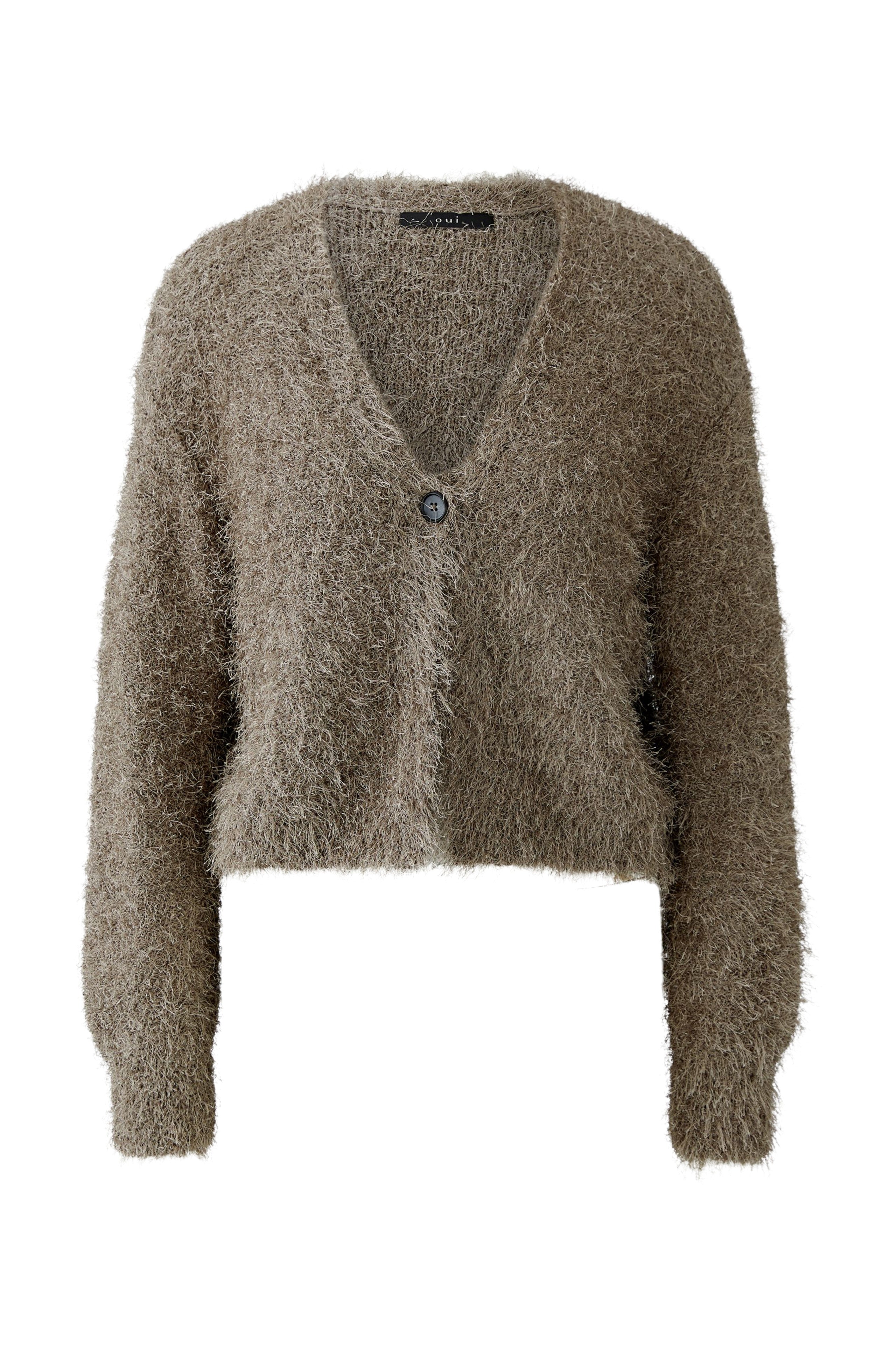 Taupe Furry Knit Cardigan