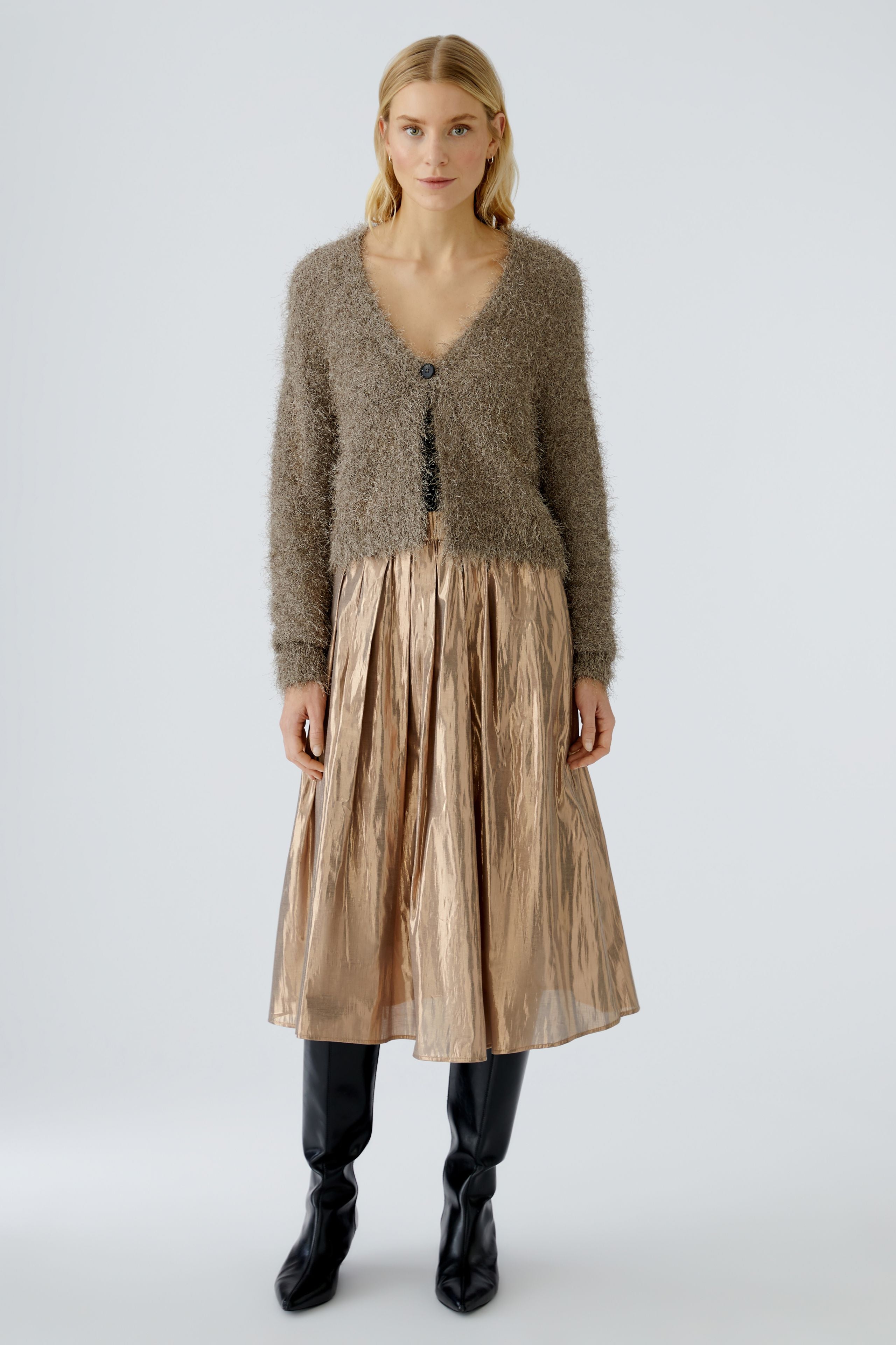 Taupe Furry Knit Cardigan