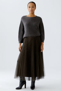 Grey Mesh Pleated Skirt