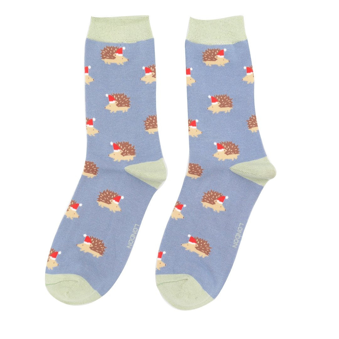 Blue Christmas Hedgehog Socks