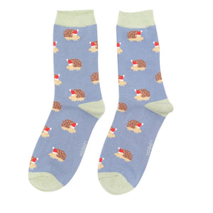 Blue Christmas Hedgehog Socks