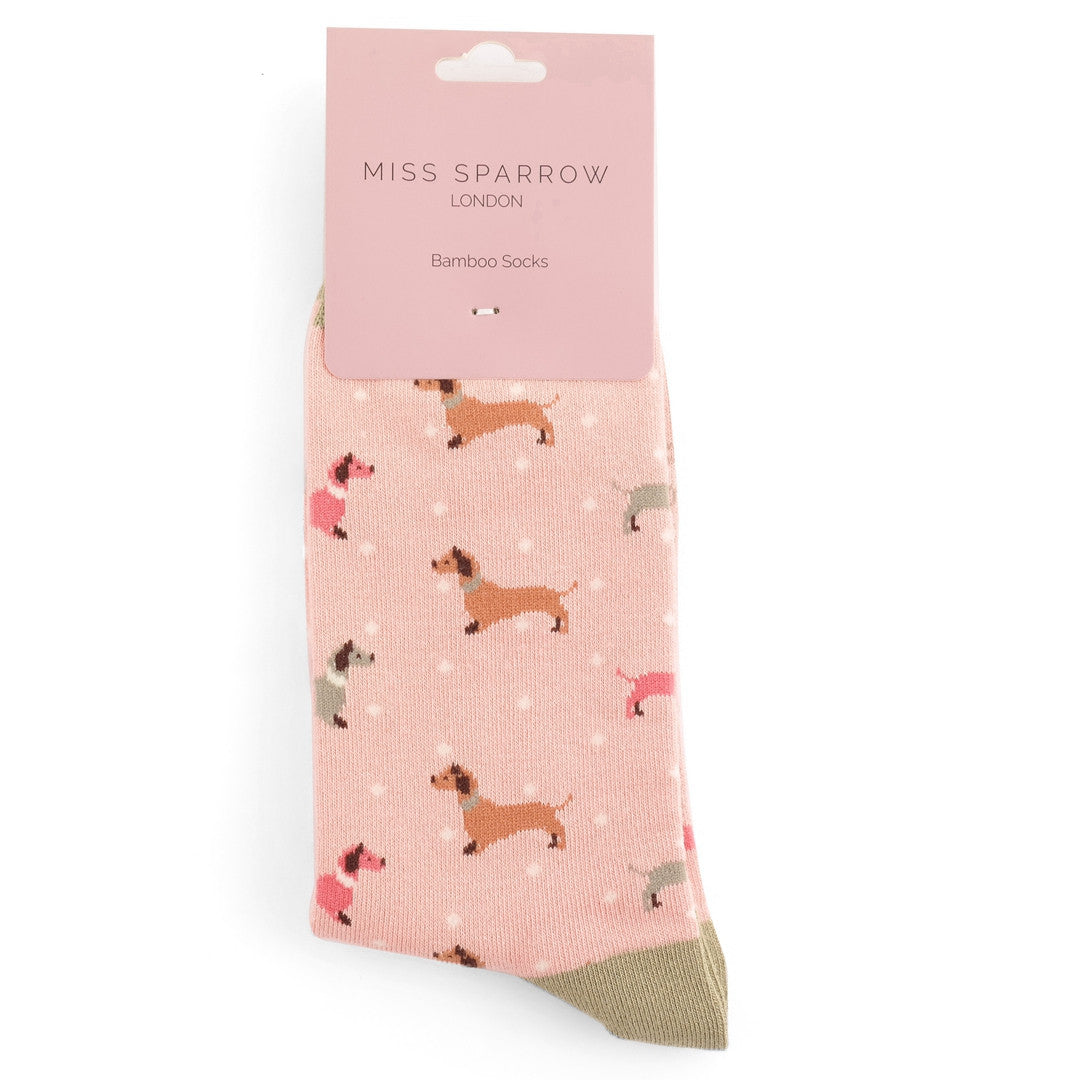 Pink Sausage Dog & Spots Socks