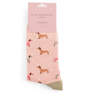 Pink Sausage Dog & Spots Socks