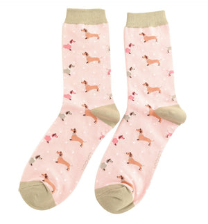 Pink Sausage Dog & Spots Socks