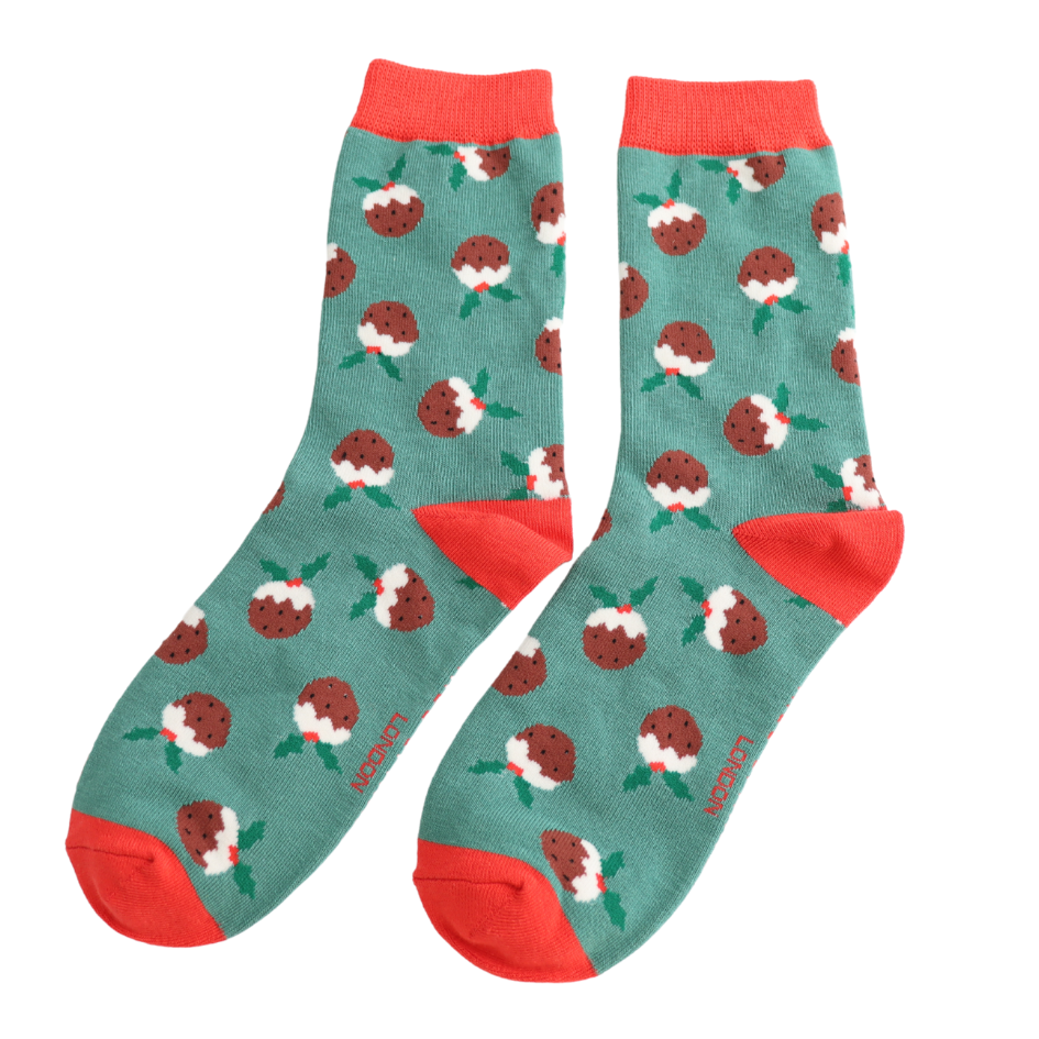 Green Christmas Pudding Socks